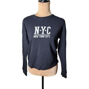 Divided H&M NYC Long Sleeve Black Cotton T-Shirt in Women's XS